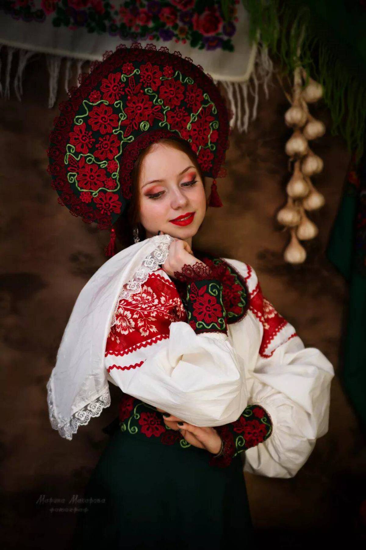 Women in Slavic costumes underwear in Riga