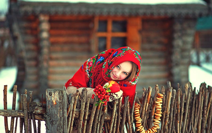 Sexy girl Women in Slavic costumes in Riga